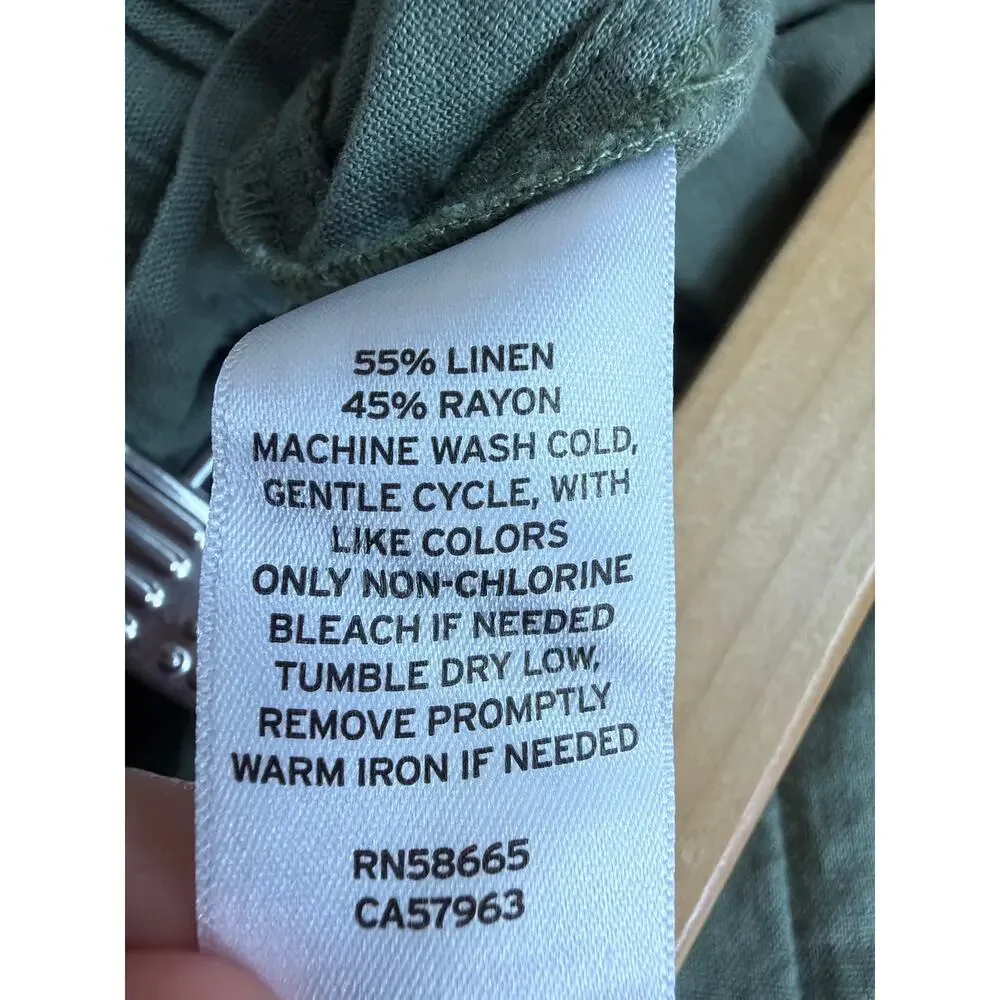 Caslon Green Linen Blend Front Slit Drawstring Waist Skirt Size S
